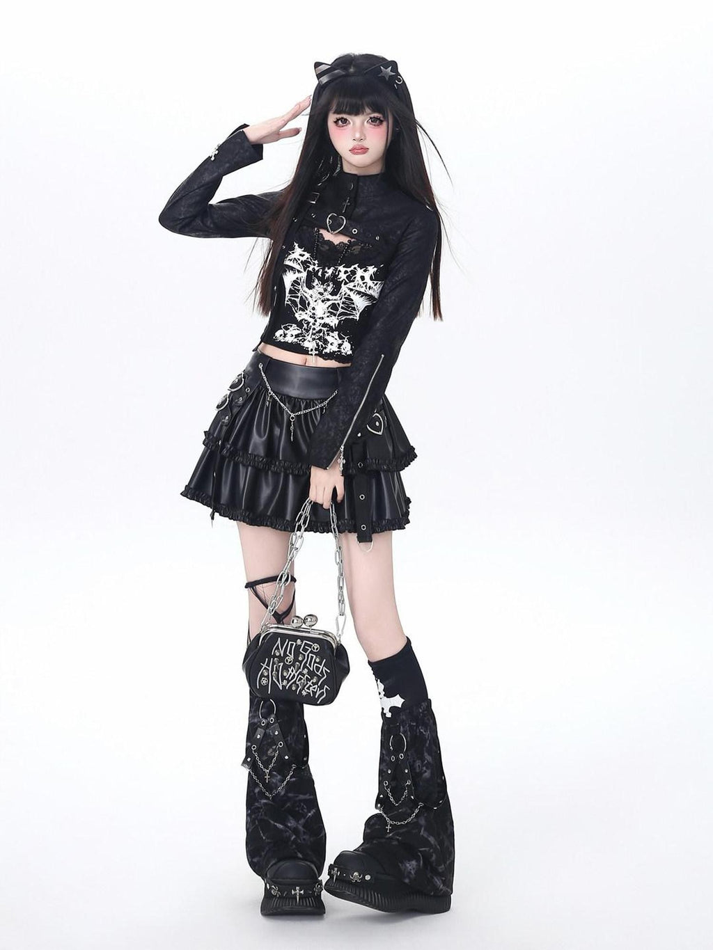 CRAZYGIRL Dark Y2k Hooded Cropped Button Slim Women's Other Long Sleeve T-shirts