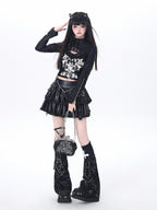 CRAZYGIRL Dark Y2k Hooded Cropped Button Slim Women's Other Long Sleeve T-shirts