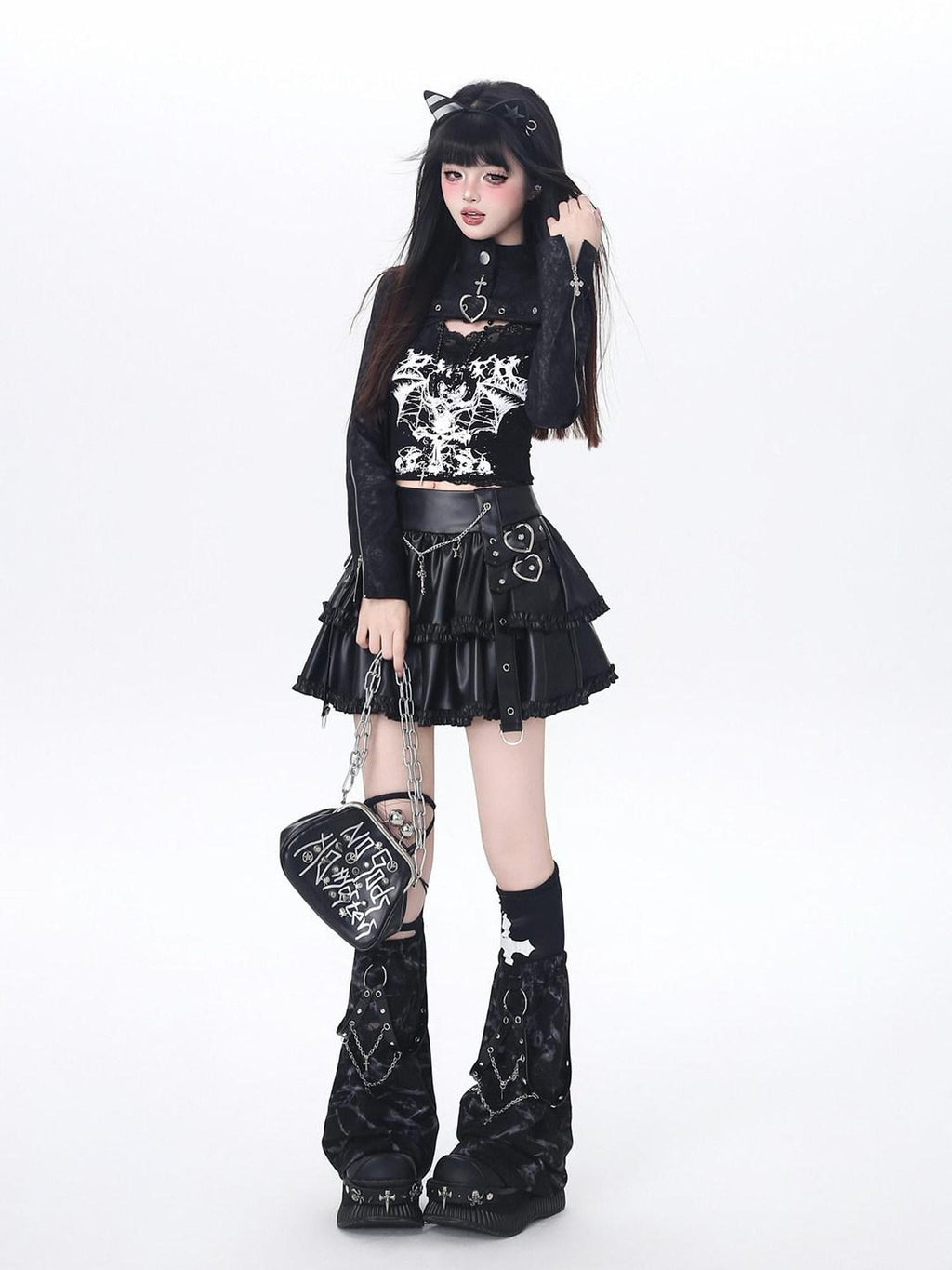 CRAZYGIRL Dark Y2k Hooded Cropped Button Slim Women's Other Long Sleeve T-shirts