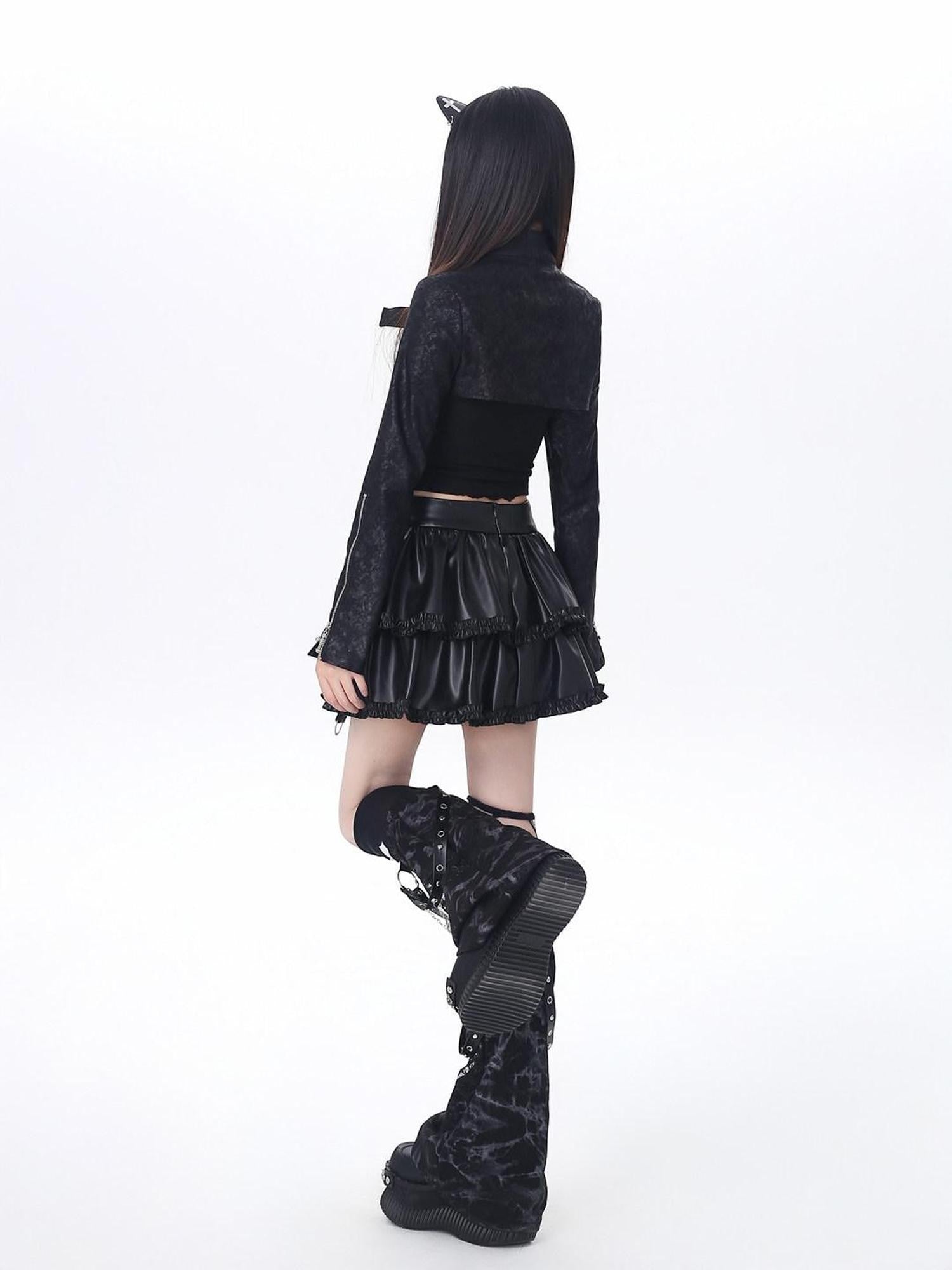 CRAZYGIRL Dark Y2k Hooded Cropped Button Slim Women's Other Long Sleeve T-shirts