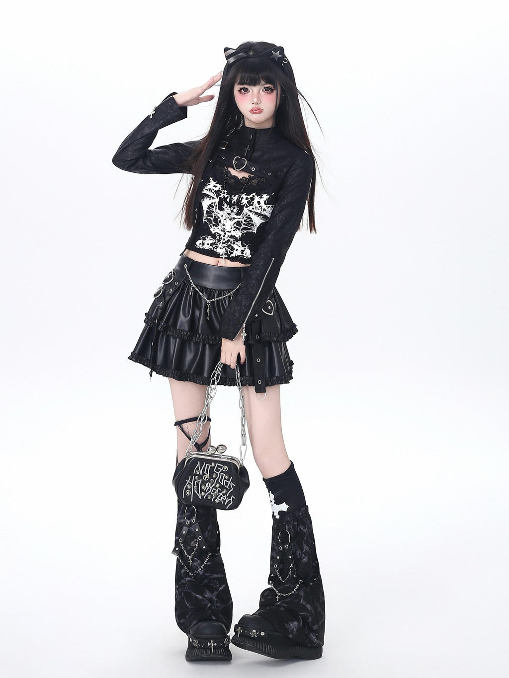 CRAZYGIRL Dark Y2k Hooded Cropped Button Slim Women's Other Long Sleeve T-shirts