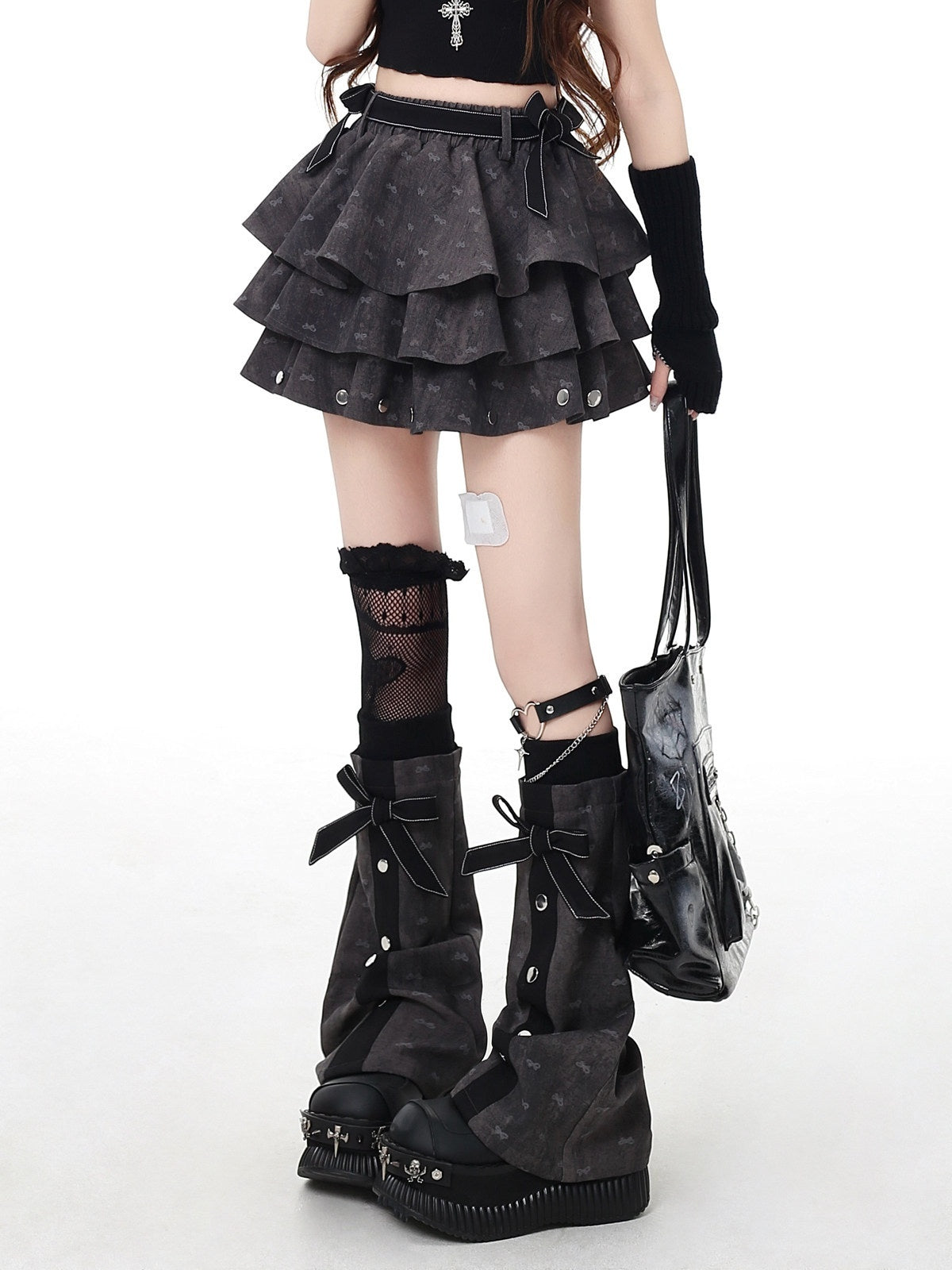CRAZYGIRL_Deep_Gray_Tone_On_Tone_Ruched_Tie_Dye_Tiered_Gothic_Women's_Leg_Warmers_888012829561_MISSTT