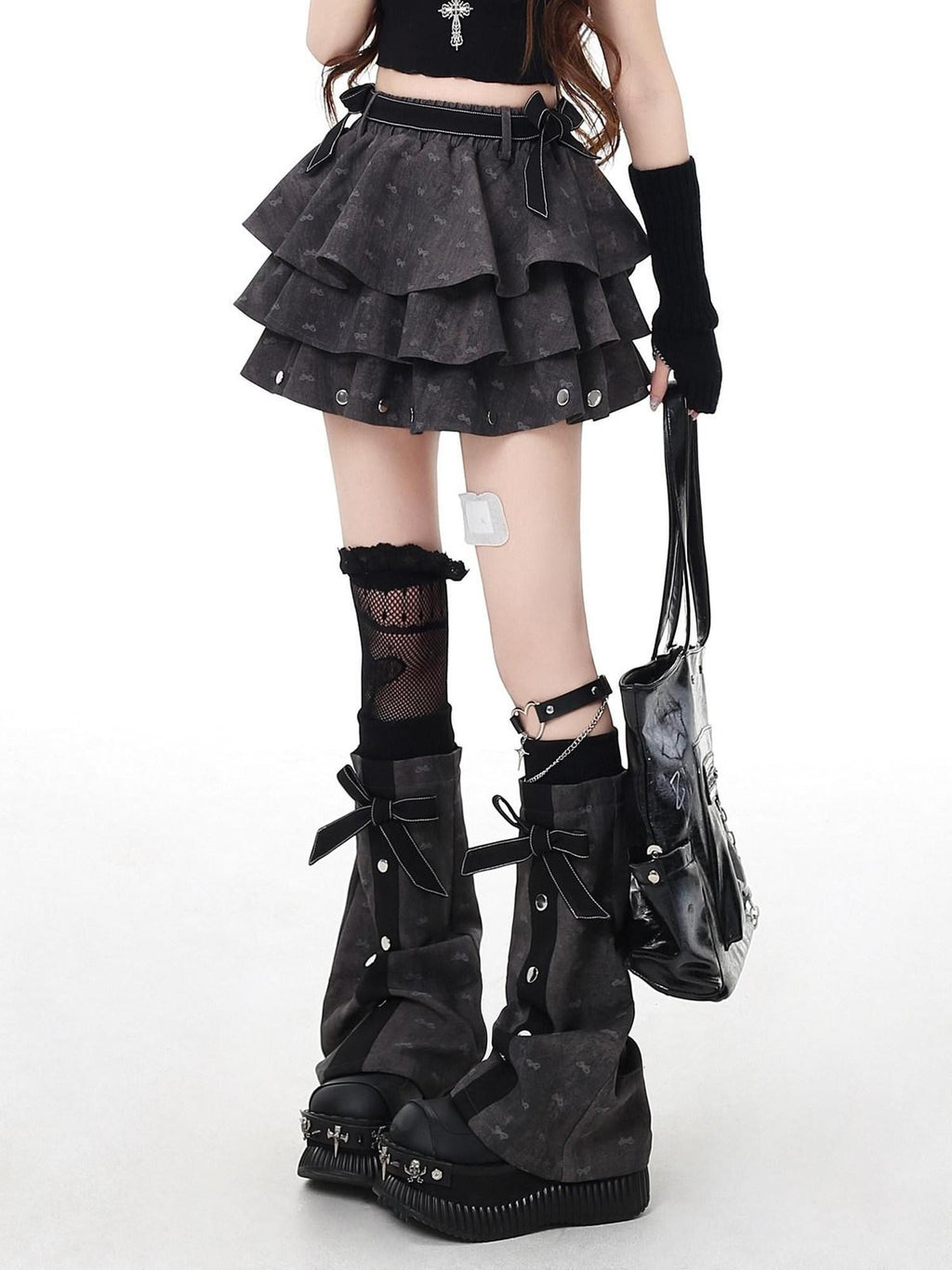 CRAZYGIRL Deep Gray Tone On Tone Ruched Tie Dye Tiered Gothic Women's Leg Warmers