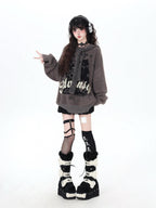 CRAZYGIRL Detachable Hood Retro Loose Lettering Women's Faux Mink Fur Soft Sweaters