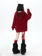 CRAZYGIRL Detachable Hood Retro Loose Lettering Women's Faux Mink Fur Soft Sweaters