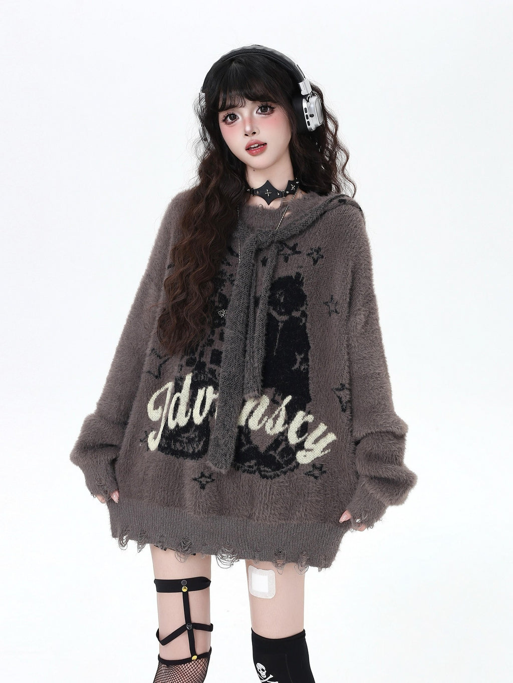 CRAZYGIRL Detachable Hood Retro Loose Lettering Women's Faux Mink Fur Soft Sweaters