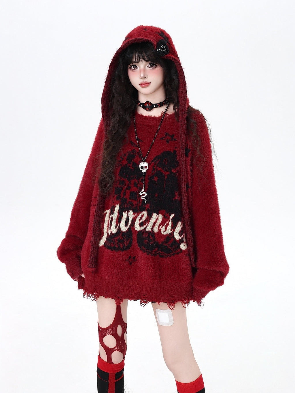 CRAZYGIRL Detachable Hood Retro Loose Lettering Women's Faux Mink Fur Soft Sweaters