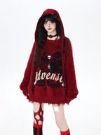 CRAZYGIRL Detachable Hood Retro Loose Lettering Women's Faux Mink Fur Soft Sweaters