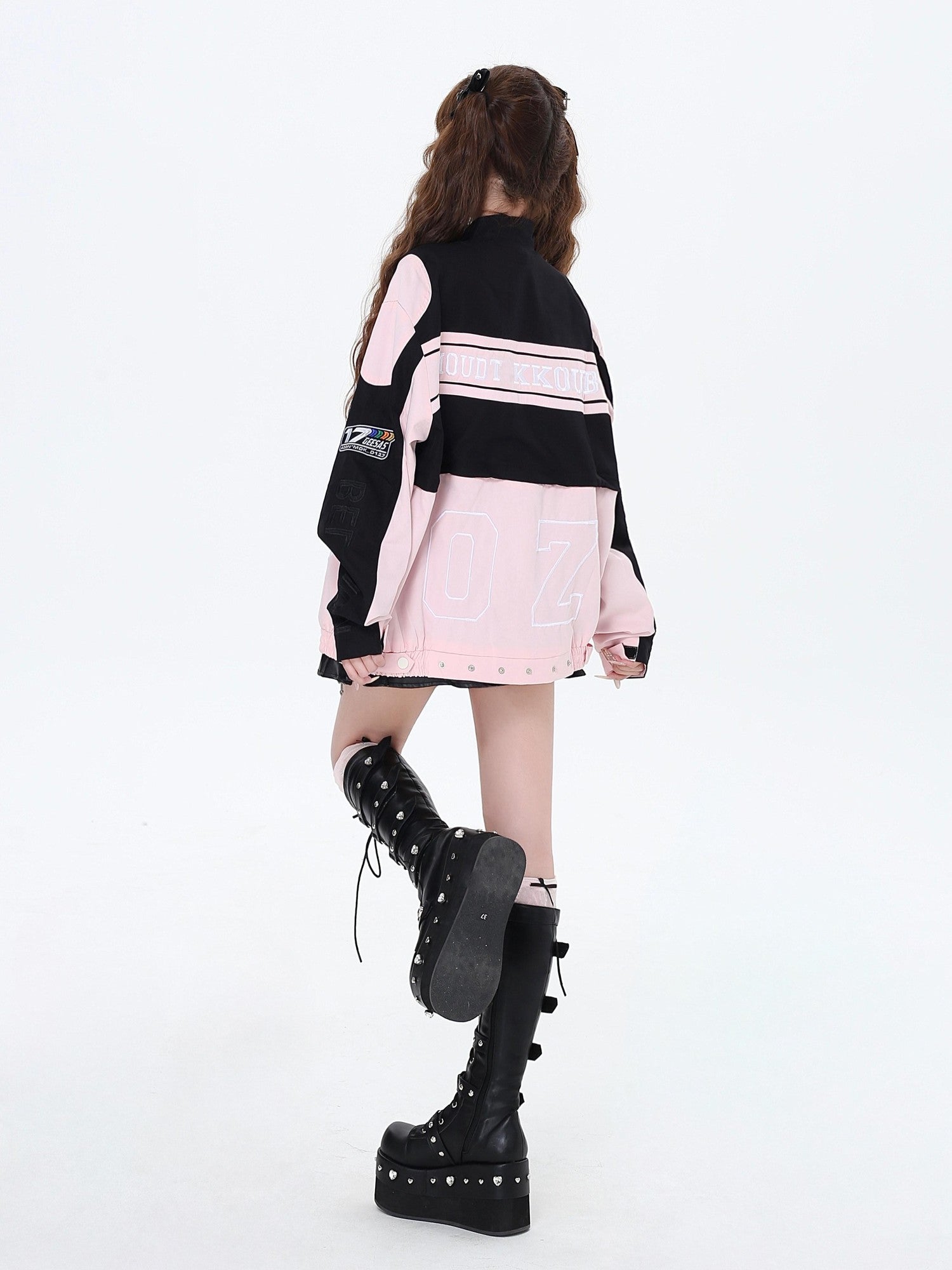 CRAZYGIRL Detachable Two In One Baseball Stand Collar Snap Button Women's Windbreakers