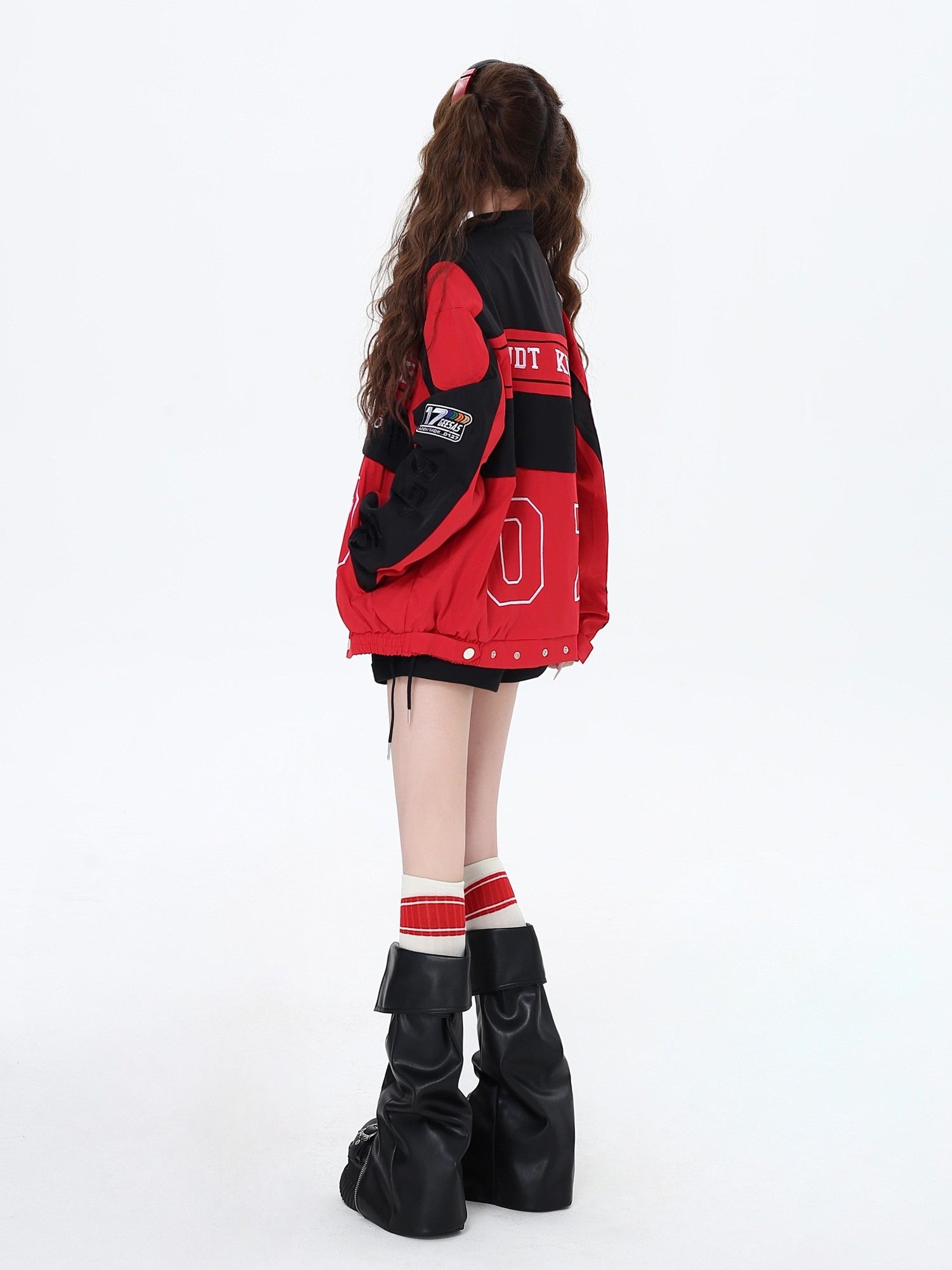 CRAZYGIRL Detachable Two In One Baseball Stand Collar Snap Button Women's Windbreakers