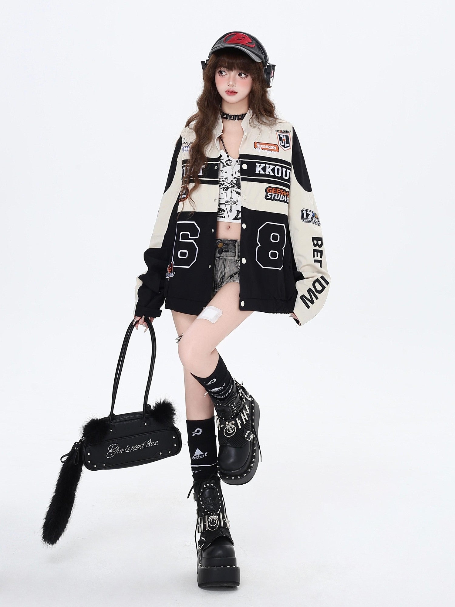 CRAZYGIRL Detachable Two In One Baseball Stand Collar Snap Button Women's Windbreakers