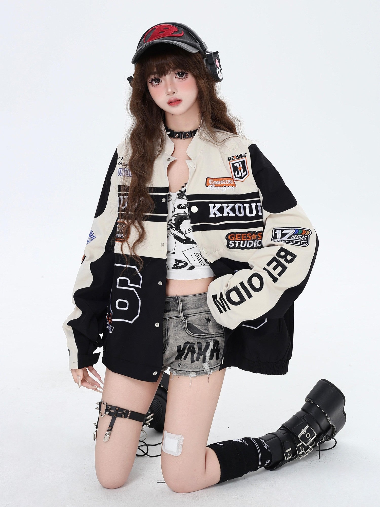 CRAZYGIRL Detachable Two In One Baseball Stand Collar Snap Button Women's Windbreakers