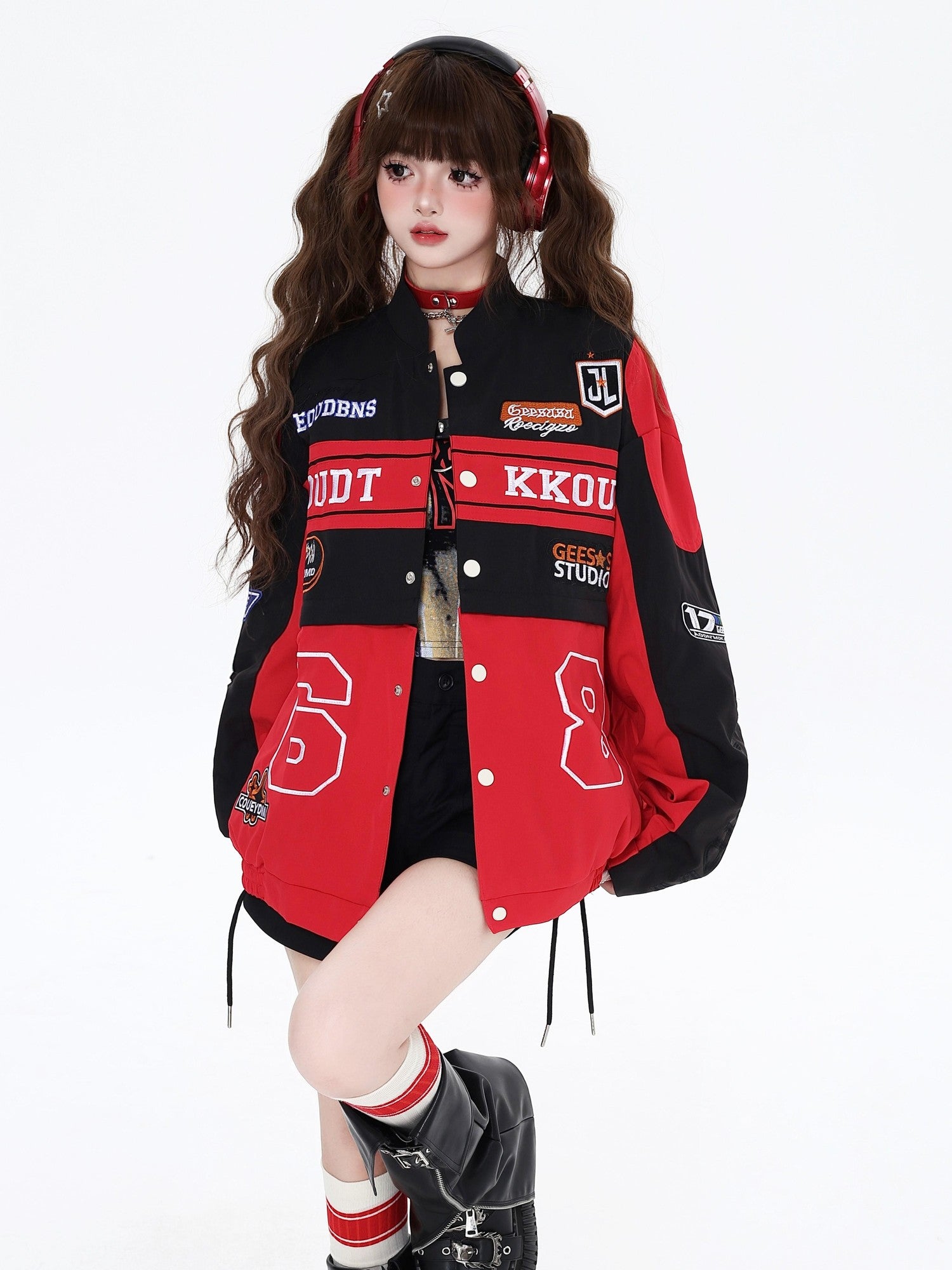 CRAZYGIRL Detachable Two In One Baseball Stand Collar Snap Button Women's Windbreakers