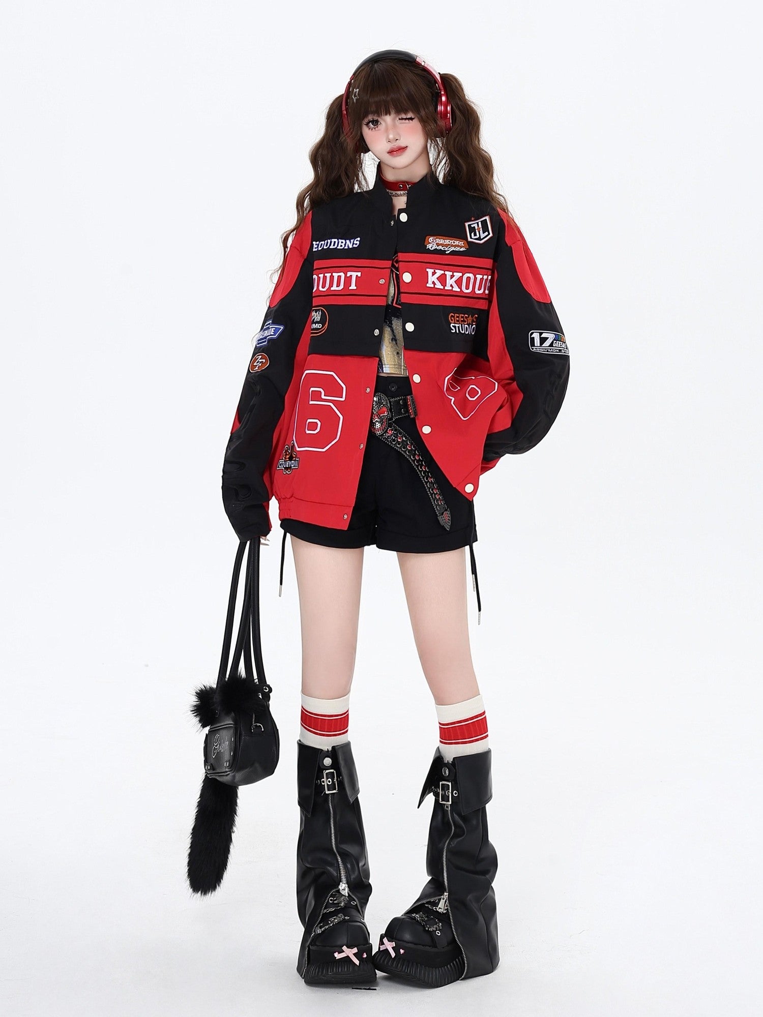 CRAZYGIRL Detachable Two In One Baseball Stand Collar Snap Button Women's Windbreakers