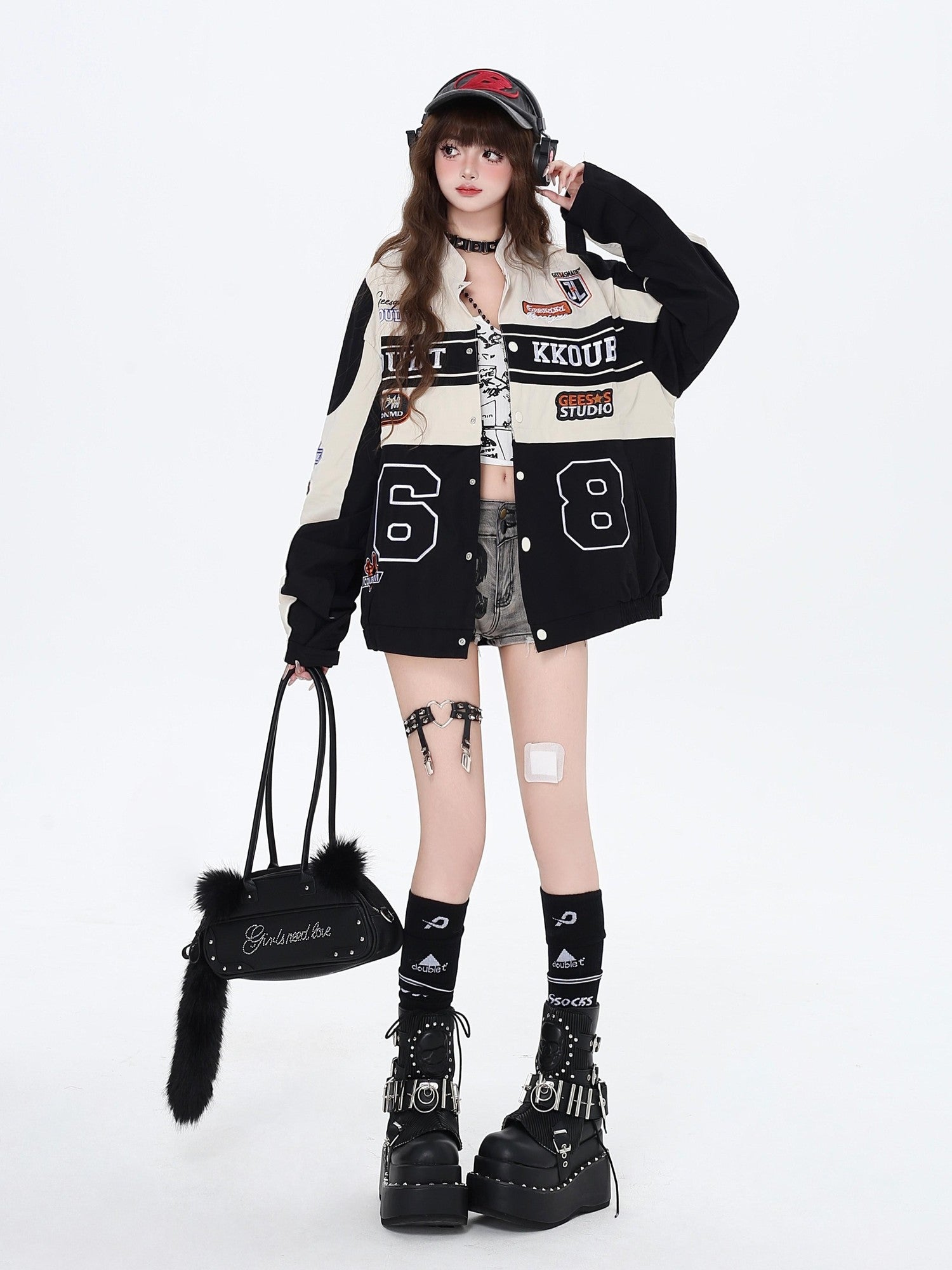 CRAZYGIRL Detachable Two In One Baseball Stand Collar Snap Button Women's Windbreakers