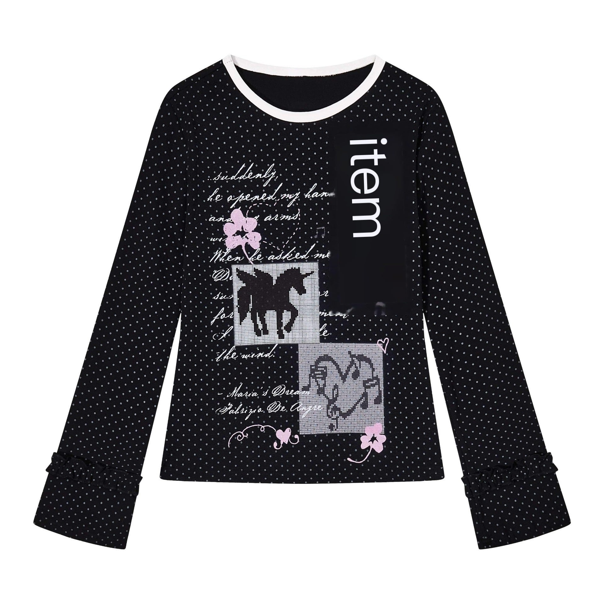 CRAZYGIRL_Dreamy_Polka_Dot_Unicorn_Lace_Cuff_Slim_Fit_Patch_Women's_Long_Sleeve_T-shirts_1071033329164_MISSTT