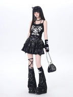 CRAZYGIRL Edgy Punk Chain Tiered Puff High Waist Women's Faux Leather Mini Skirts