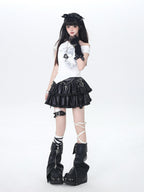 CRAZYGIRL Edgy Punk Chain Tiered Puff High Waist Women's Faux Leather Mini Skirts