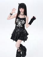 CRAZYGIRL Edgy Punk Chain Tiered Puff High Waist Women's Faux Leather Mini Skirts