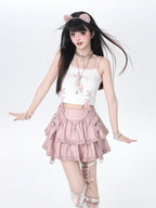 CRAZYGIRL Edgy Punk Chain Tiered Puff High Waist Women's Faux Leather Mini Skirts