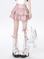 CRAZYGIRL Edgy Punk Chain Tiered Puff High Waist Women's Faux Leather Mini Skirts