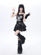CRAZYGIRL Edgy Punk Chain Tiered Puff High Waist Women's Faux Leather Mini Skirts