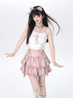CRAZYGIRL Edgy Punk Chain Tiered Puff High Waist Women's Faux Leather Mini Skirts
