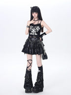 CRAZYGIRL Edgy Punk Chain Tiered Puff High Waist Women's Faux Leather Mini Skirts