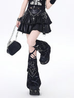 CRAZYGIRL Edgy Punk Chain Tiered Puff High Waist Women's Faux Leather Mini Skirts