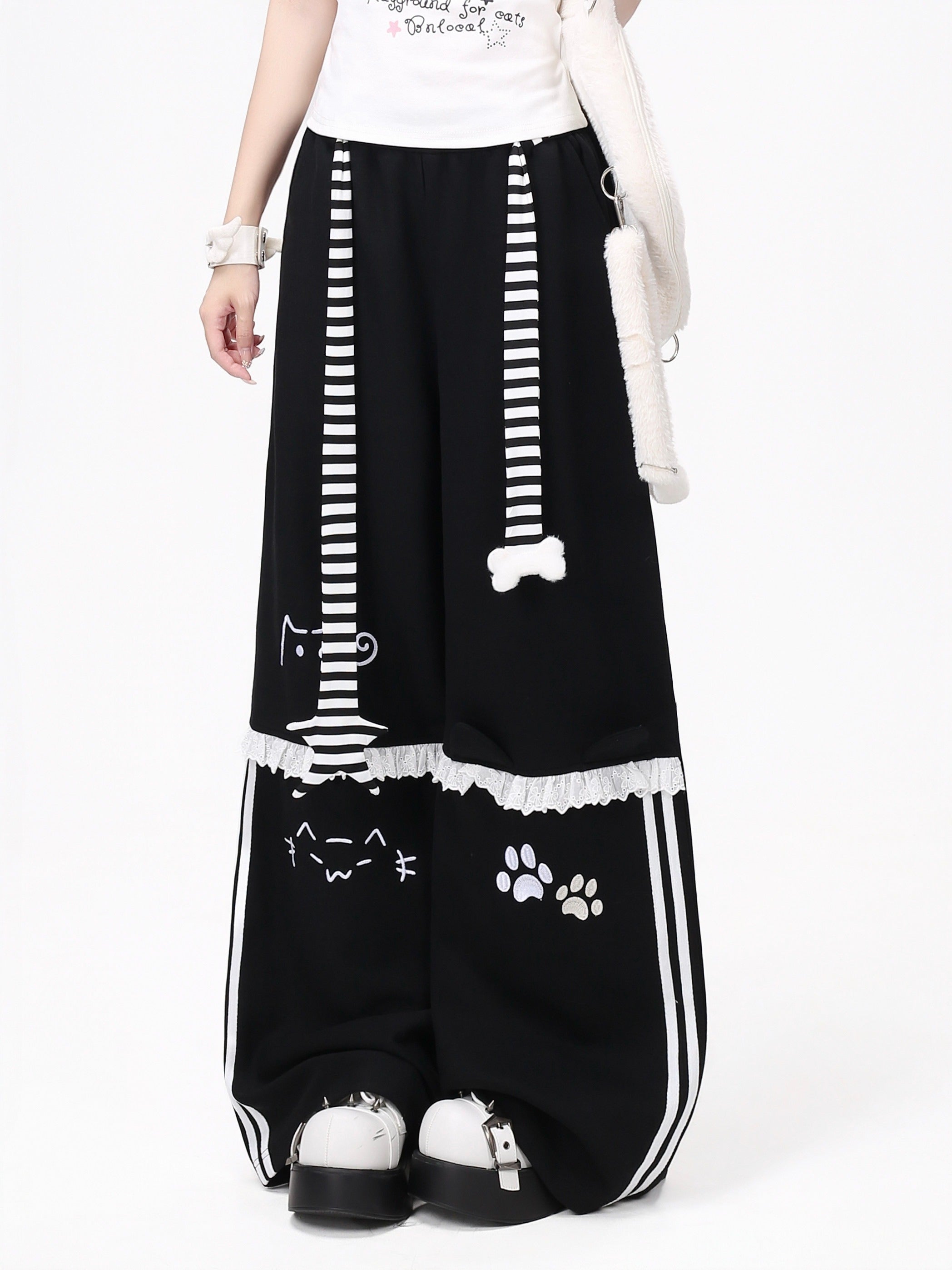 CRAZYGIRL_Embroidered_Cat_Lace_Trim_Polka_Dot_High_Waist_Women's_Relaxed_Straight_Chinos_1062254329033_MISSTT