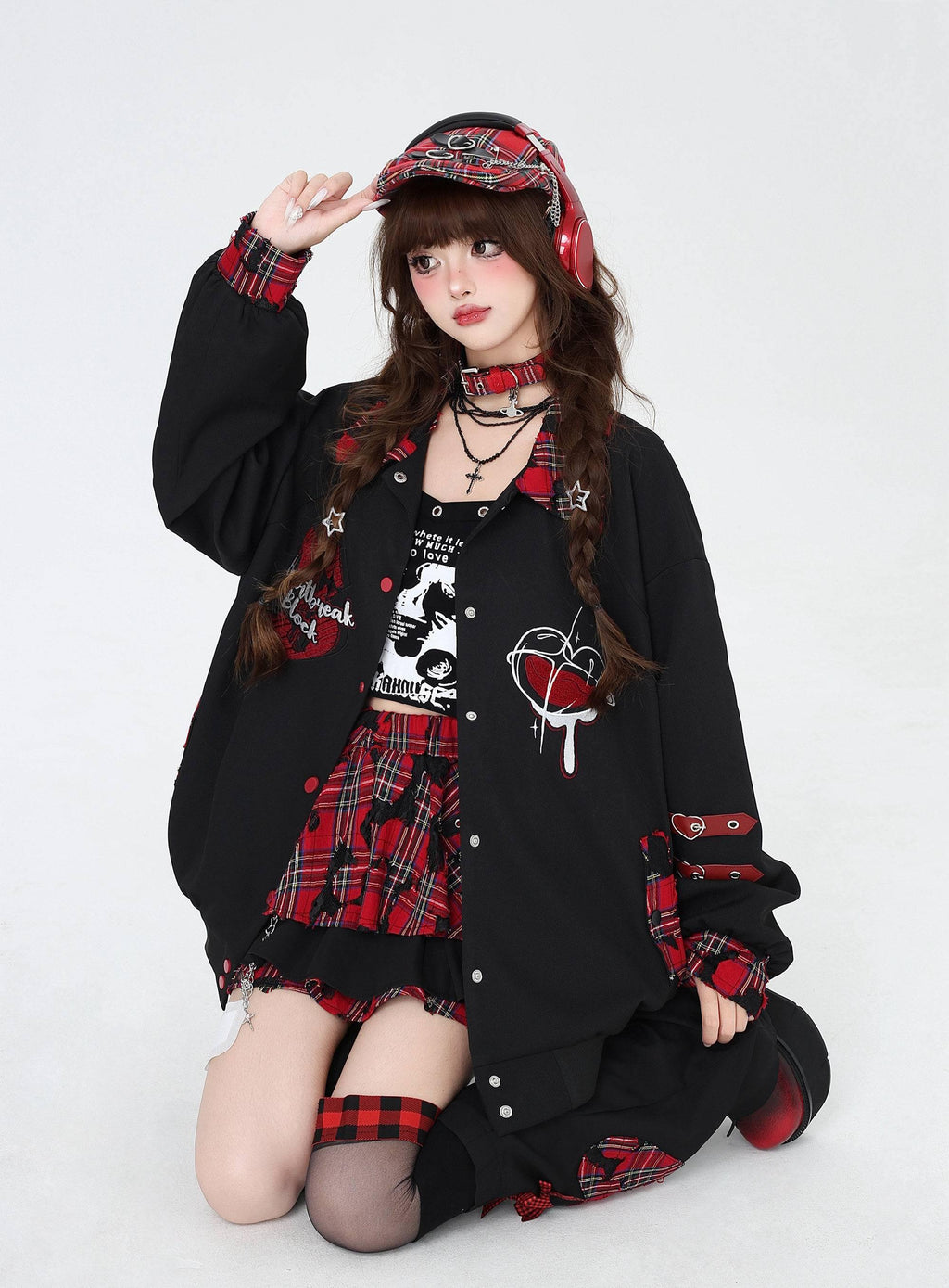 CRAZYGIRL_Embroidered_Plaid_Patchwork_Lapel_Collar_Baseball_Style_Women's_Casual_Jackets_821332025478_MISSTT