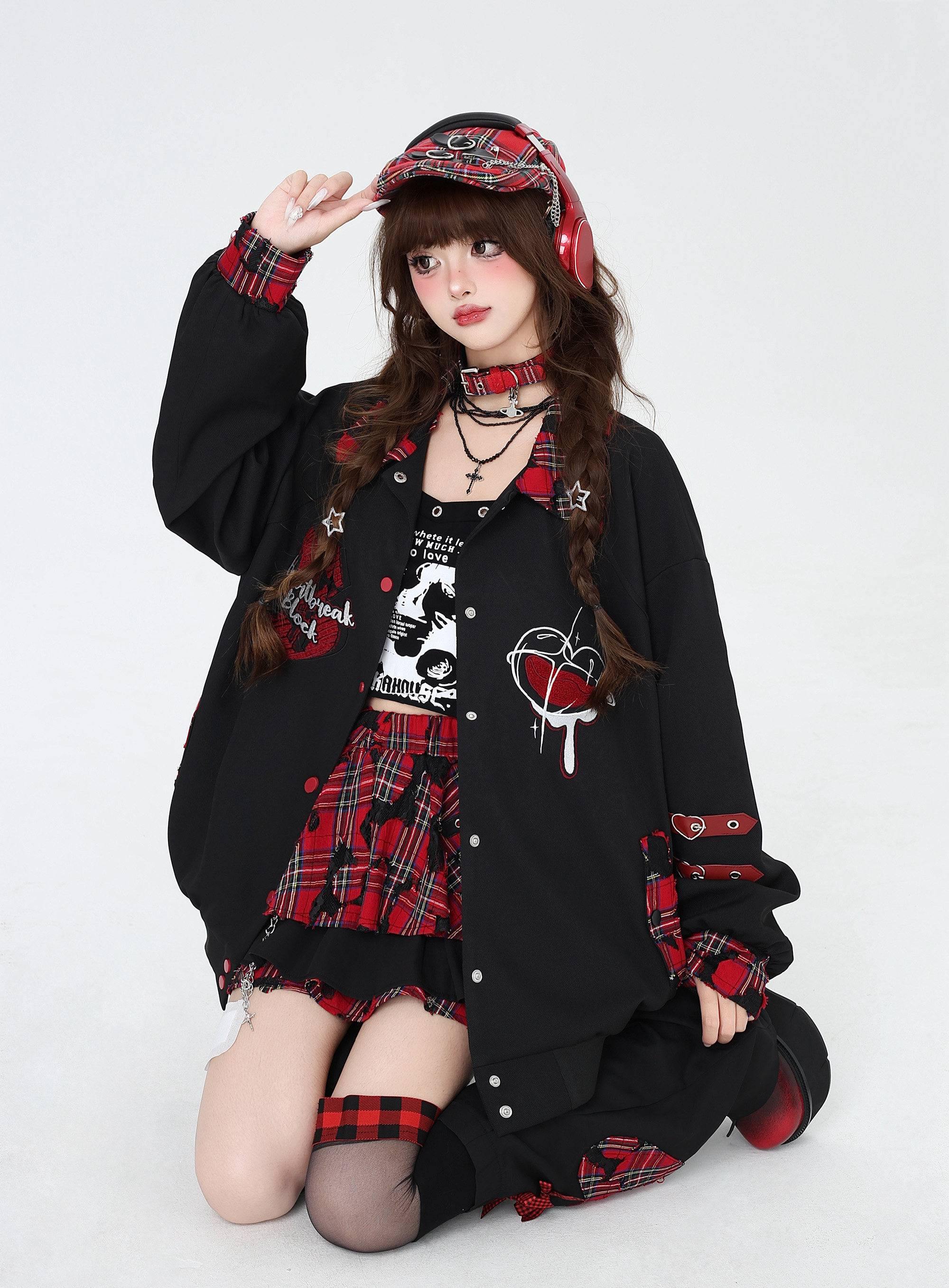 CRAZYGIRL_Embroidered_Plaid_Patchwork_Lapel_Collar_Baseball_Style_Women's_Casual_Jackets_821332025478_MISSTT