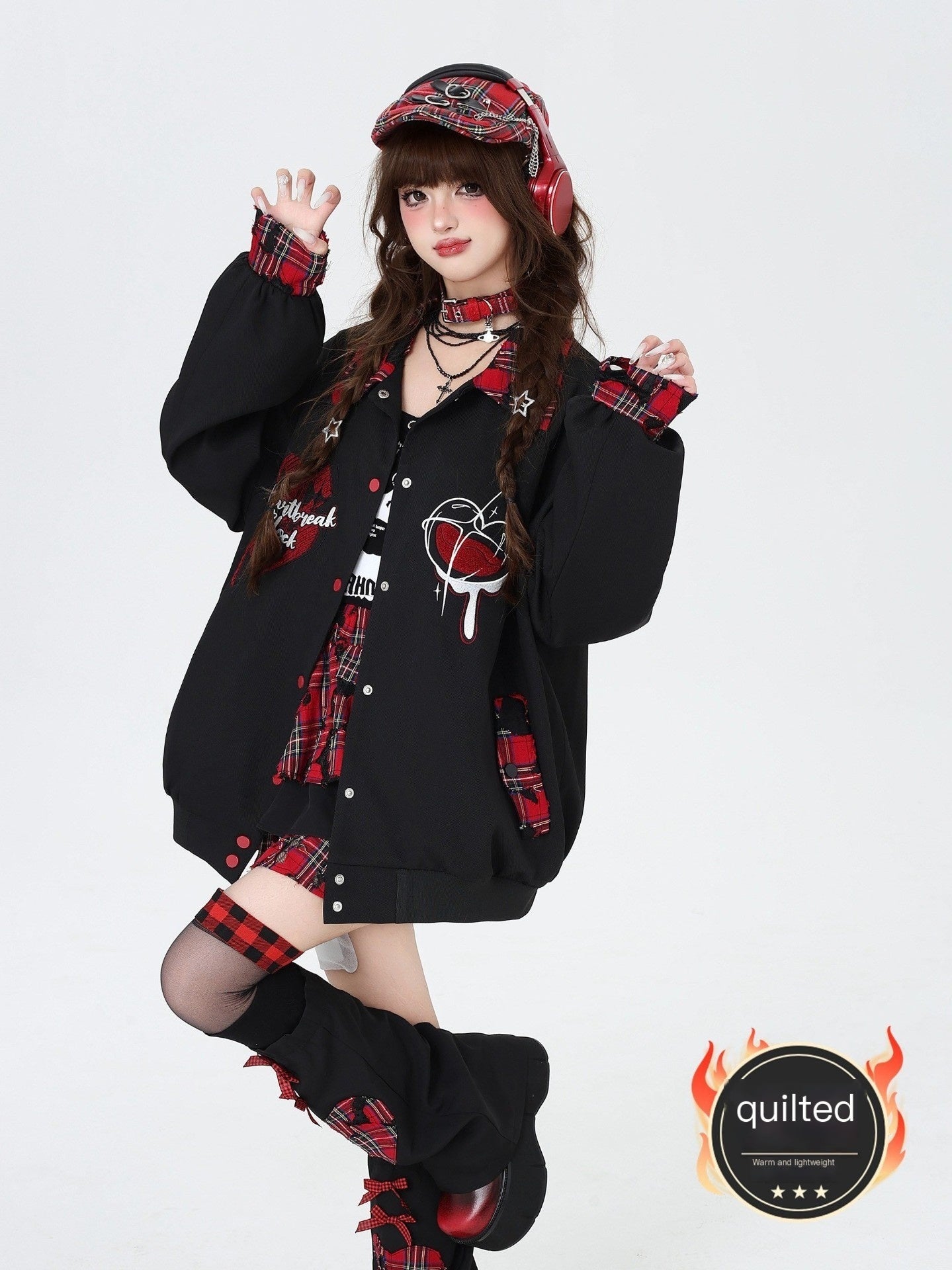CRAZYGIRL_Embroidered_Plaid_Patchwork_Lapel_Collar_Baseball_Style_Women's_Casual_Jackets_821332025478_MISSTT