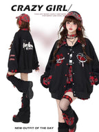 CRAZYGIRL Embroidered Plaid Patchwork Lapel Collar Baseball Style Women's Casual Jackets