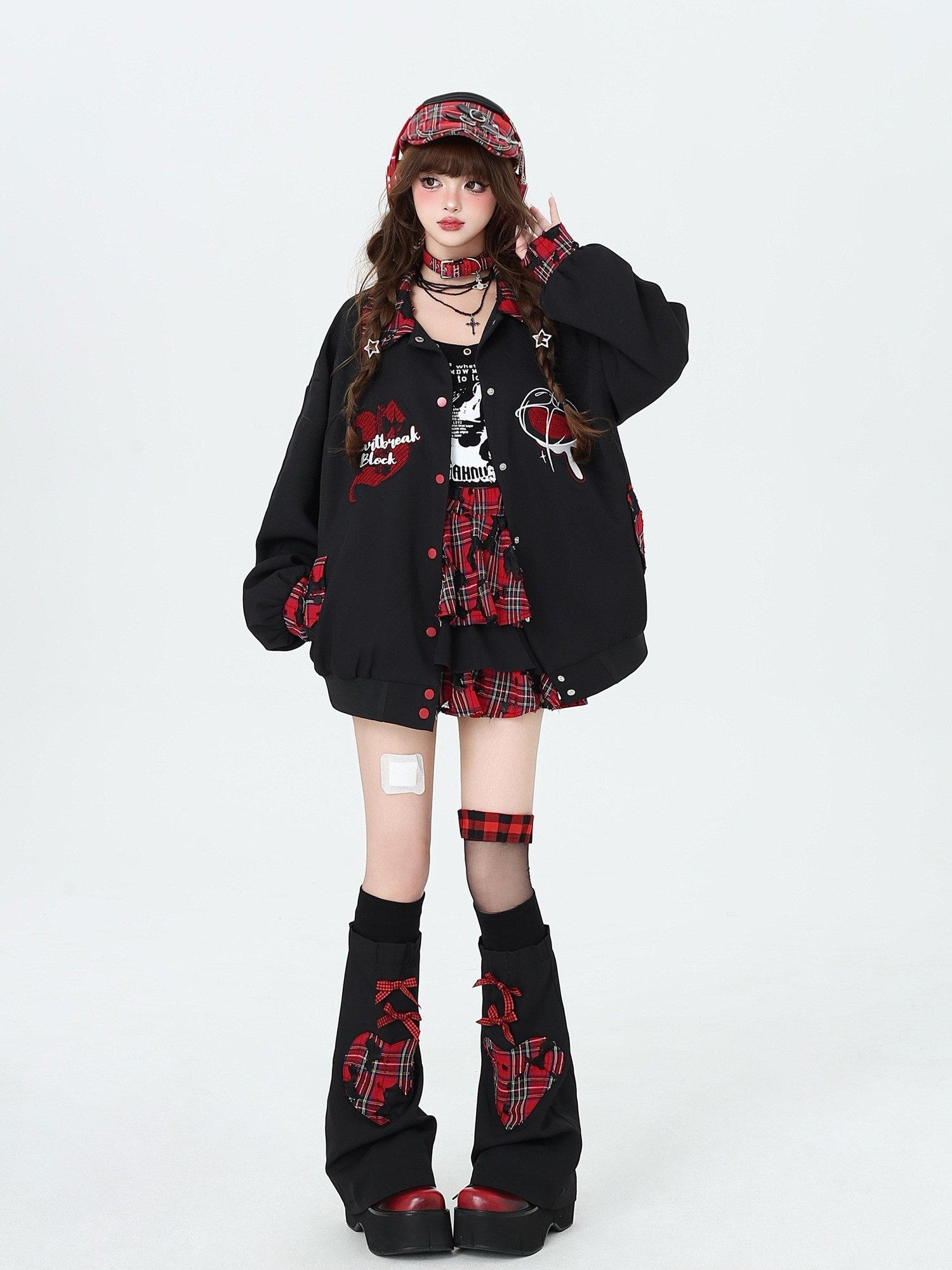 CRAZYGIRL Embroidered Plaid Patchwork Lapel Collar Baseball Style Women's Casual Jackets