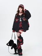 CRAZYGIRL Embroidered Plaid Patchwork Lapel Collar Baseball Style Women's Casual Jackets