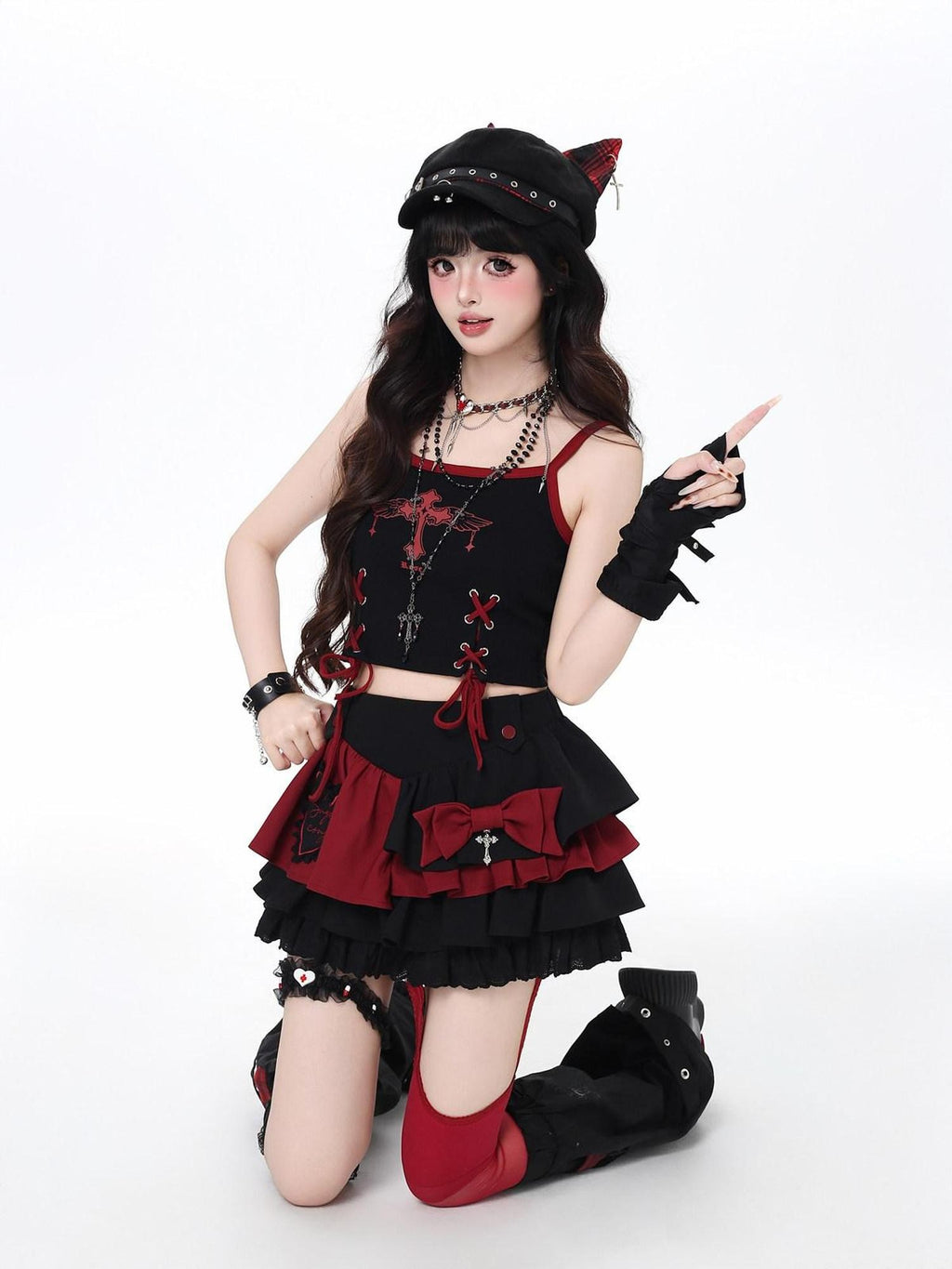 CRAZYGIRL Floral Embroidered Lace Up High Waist Tiered Women's Puff Mini Skirts
