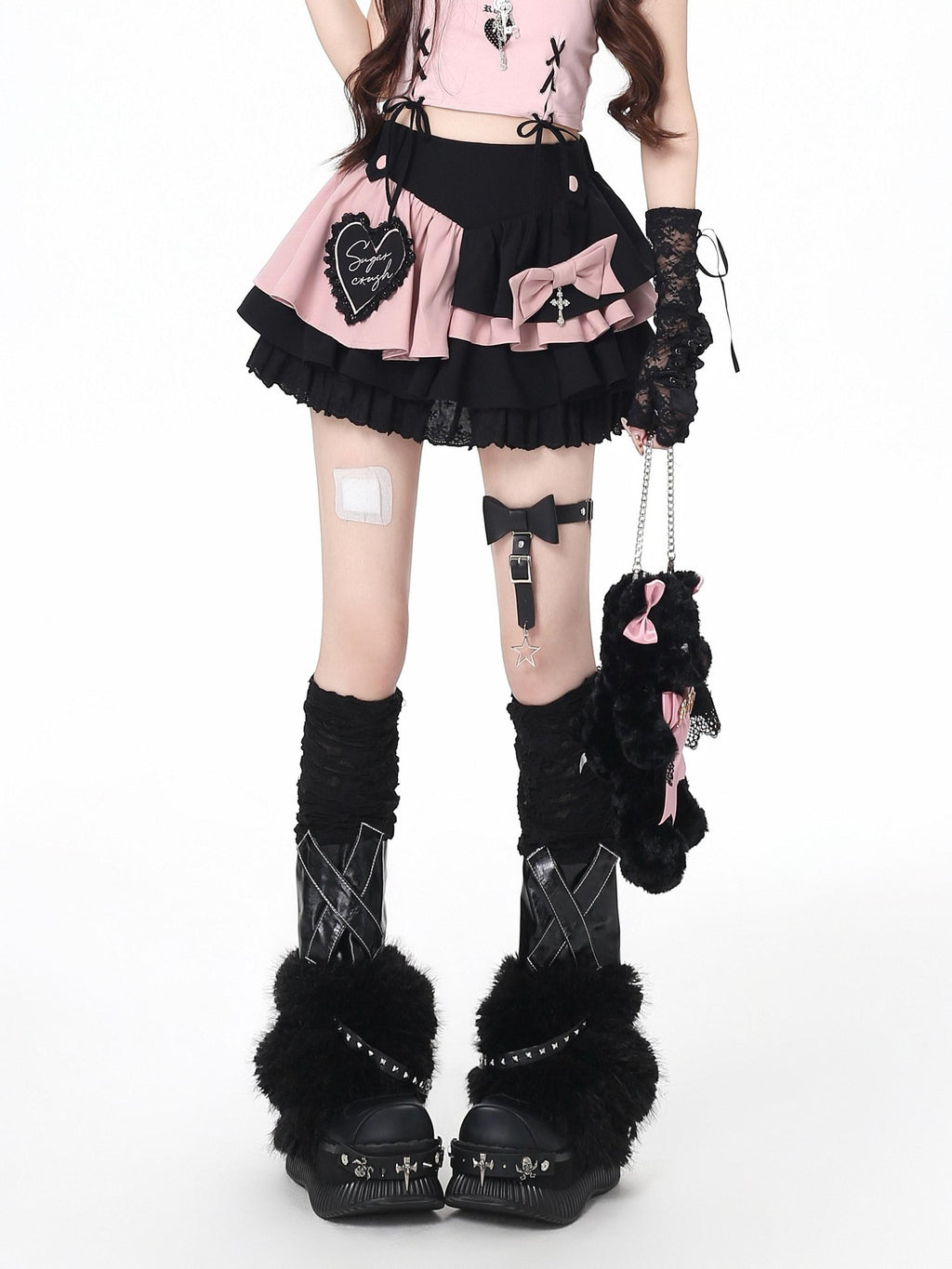 CRAZYGIRL Floral Embroidered Lace Up High Waist Tiered Women's Puff Mini Skirts