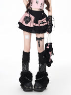 CRAZYGIRL Floral Embroidered Lace Up High Waist Tiered Women's Puff Mini Skirts