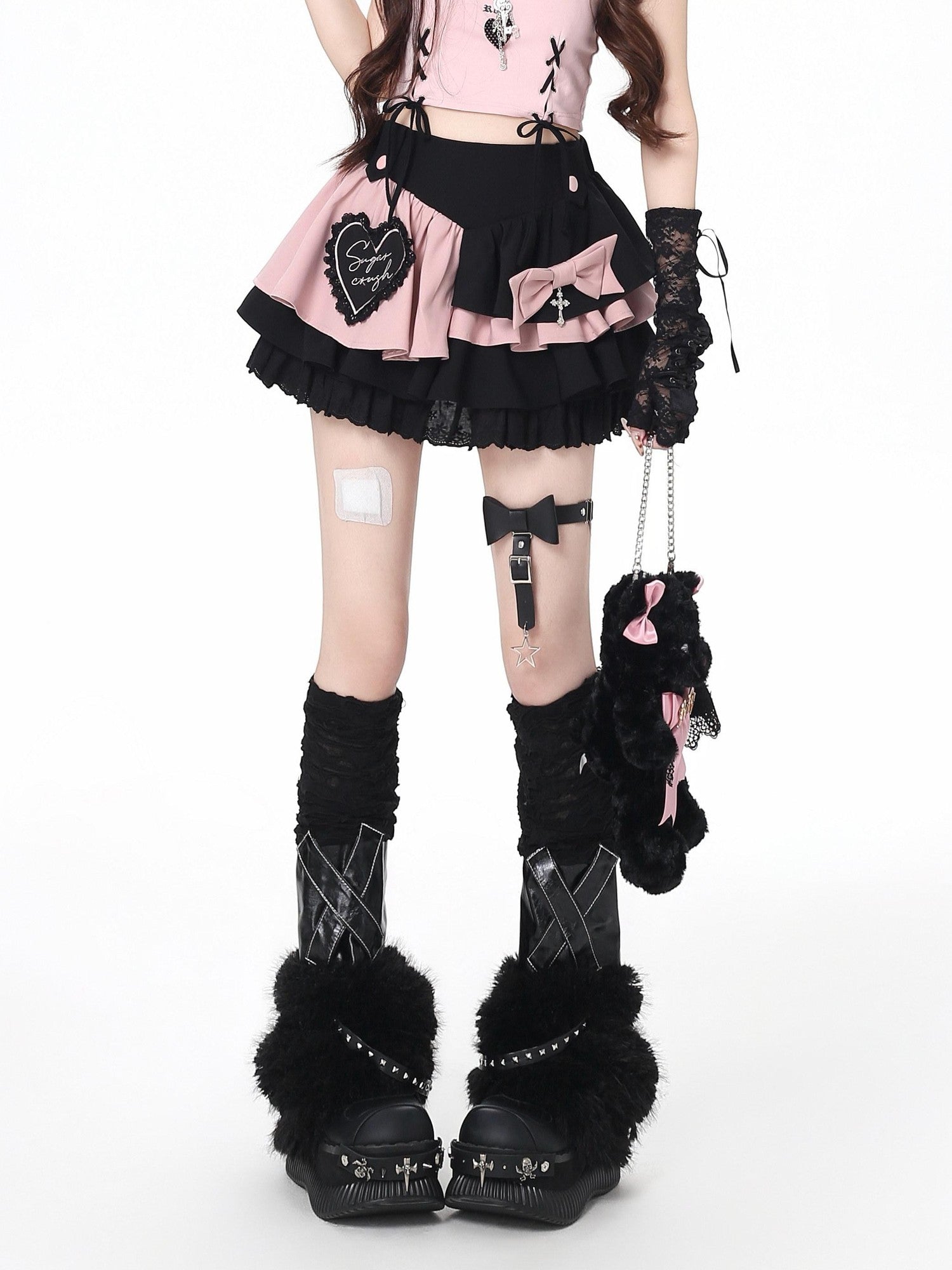 CRAZYGIRL Floral Embroidered Lace Up High Waist Tiered Women's Puff Mini Skirts