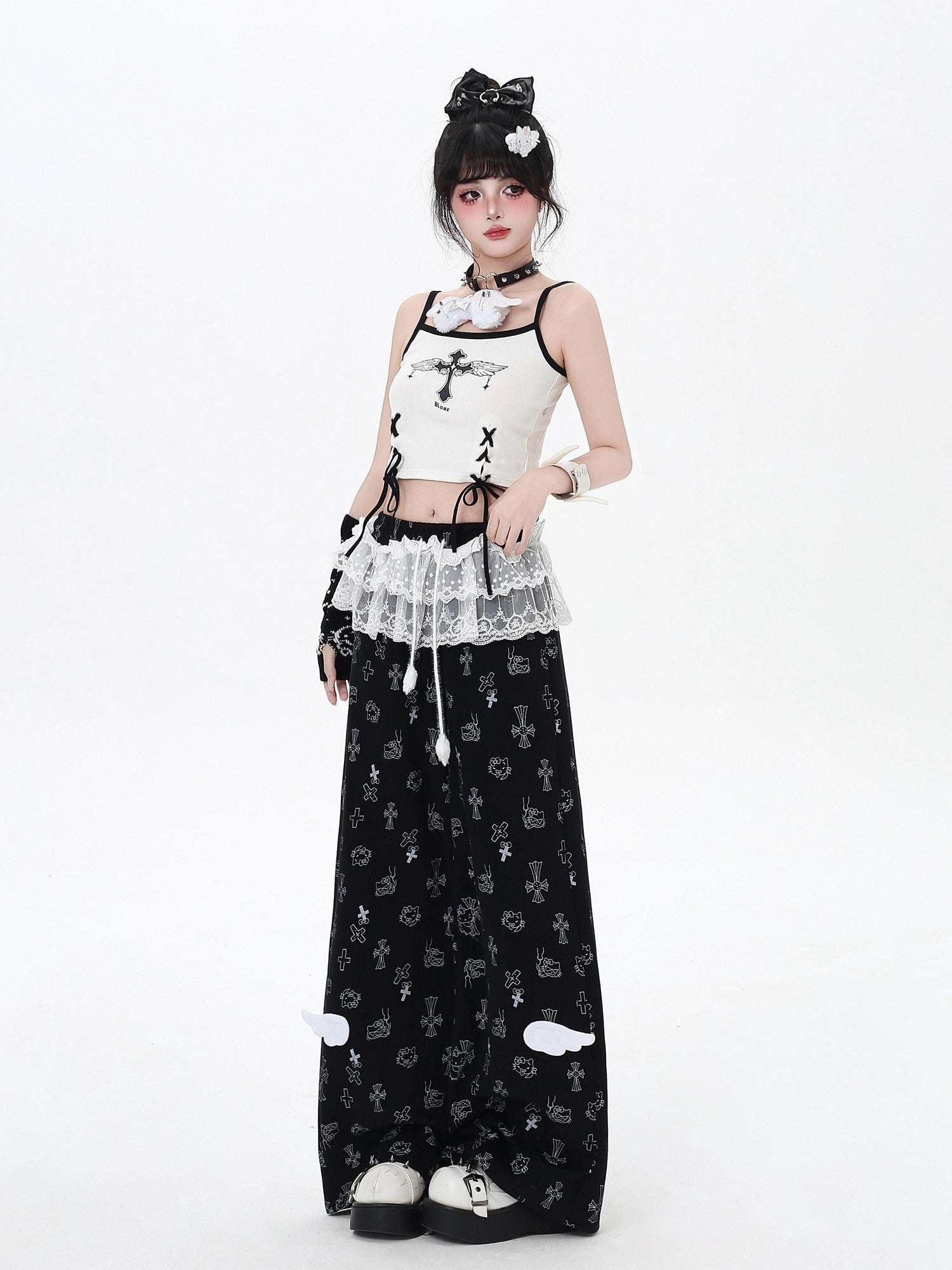 CRAZYGIRL Floral Print Lace Trim High Waist Straight Leg Women's Sweatpants/joggers