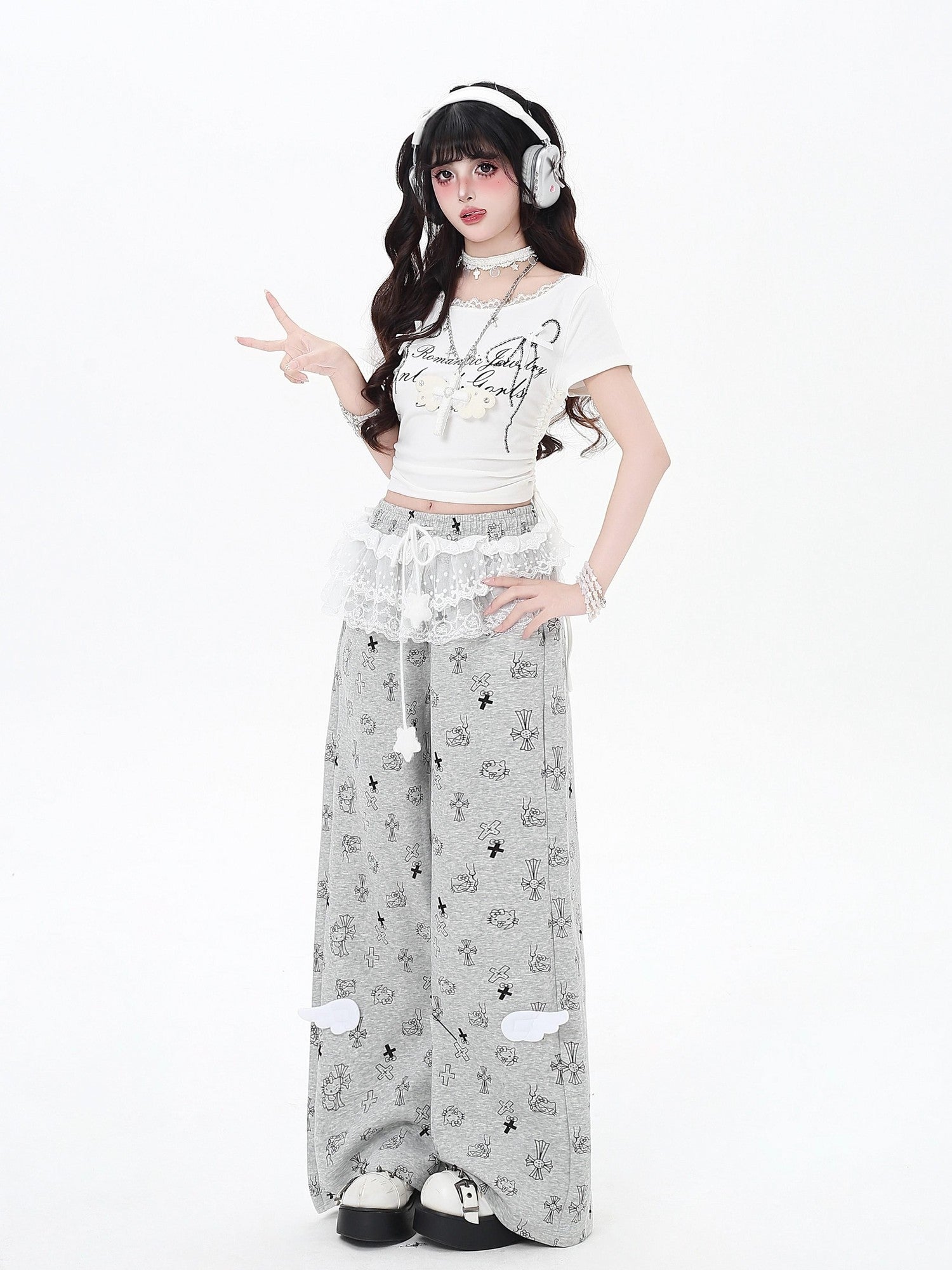 CRAZYGIRL Floral Print Lace Trim High Waist Straight Leg Women's Sweatpants/joggers