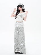 CRAZYGIRL Floral Print Lace Trim High Waist Straight Leg Women's Sweatpants/joggers