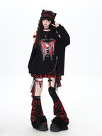 CRAZYGIRL Fuzzy Gothic Lace Up Plaid Patchwork Women's Faux Fur Leg Warmers