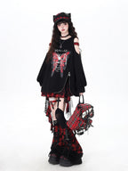 CRAZYGIRL Fuzzy Gothic Lace Up Plaid Patchwork Women's Faux Fur Leg Warmers