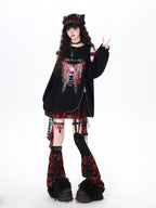CRAZYGIRL Fuzzy Gothic Lace Up Plaid Patchwork Women's Faux Fur Leg Warmers