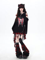 CRAZYGIRL Fuzzy Gothic Lace Up Plaid Patchwork Women's Faux Fur Leg Warmers