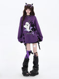 CRAZYGIRL_Ghost_Print_Black_Purple_Colorblock_Lace_Up_Hooded_Loose_Women's_Sweaters_838184584345_MISSTT