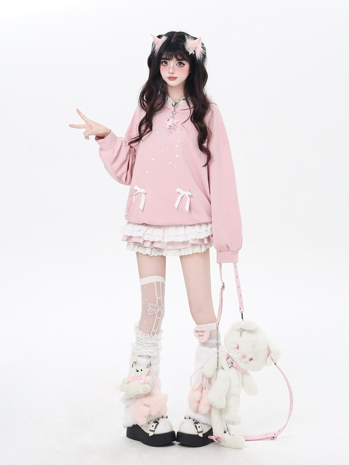 CRAZYGIRL_Girlish_Cartoon_Bow_Rhinestone_Lace_Hooded_Loose_Women's_Sweatshirts_961712390856_MISSTT