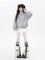 CRAZYGIRL Girlish Cartoon Bow Rhinestone Lace Hooded Loose Women's Sweatshirts